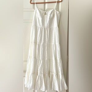 NWT WAYF White Eyelet Midi Tiered Dress. Size M